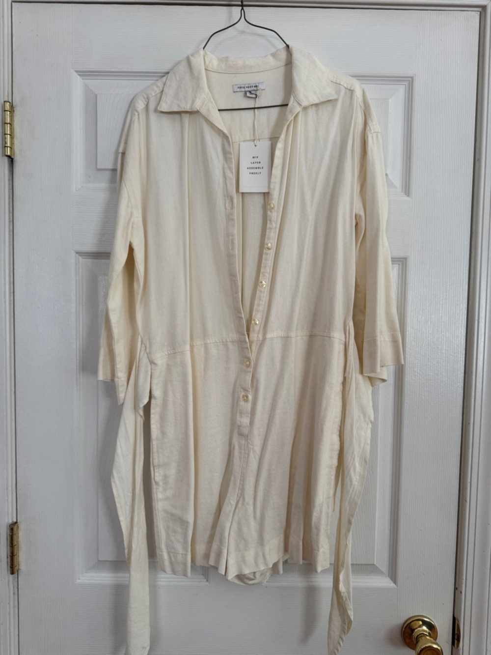 Madewell Cream Button-Front Linen Blend Romper